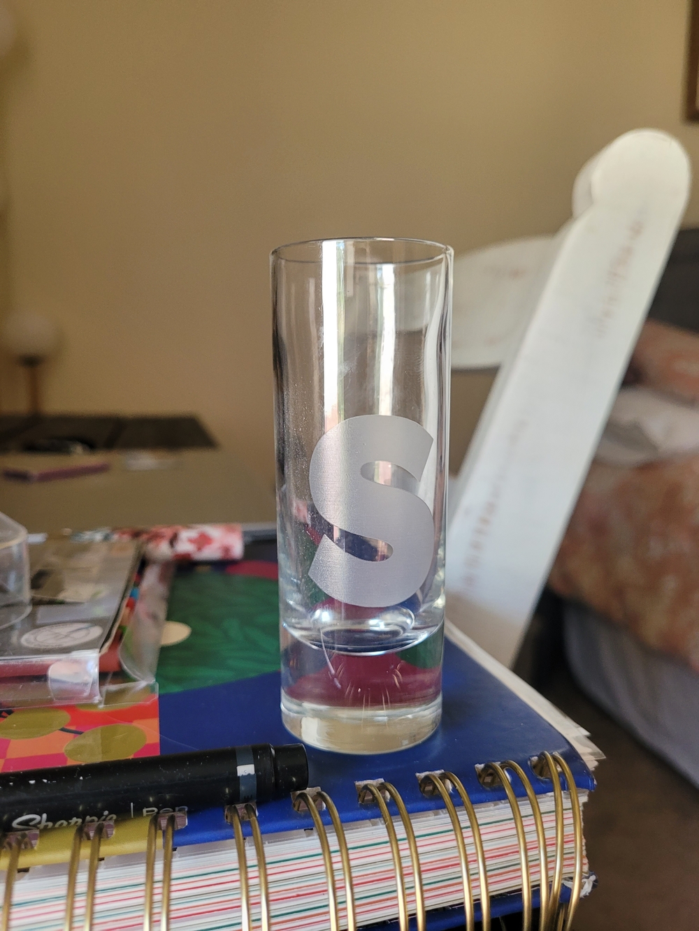 Frosted 'S' Etched Shot Glass - Clear Glass